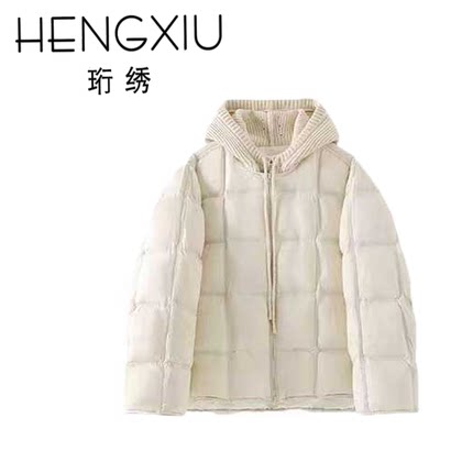 【Coco林可可】珩绣202590白鸭绒针织连帽拼接泡芙羽绒服257578