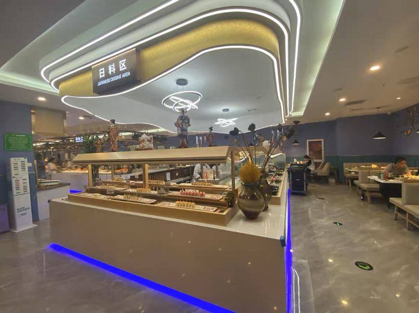自助餐海鲜冰台台式冰槽菜品展示柜 喷雾冷藏保鲜自选柜木纹转印