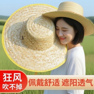 大草帽农民沙滩户外遮阳夏防晒工地女大檐大沿男草帽子太阳农用帽