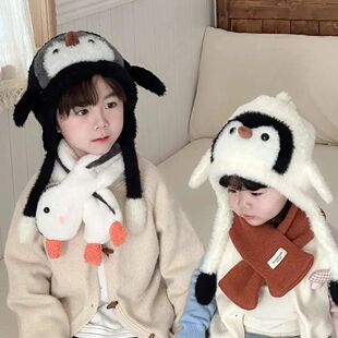 2026新款宝宝帽子儿童加绒保暖女孩企鹅包头护耳帽可爱亲子帽新品