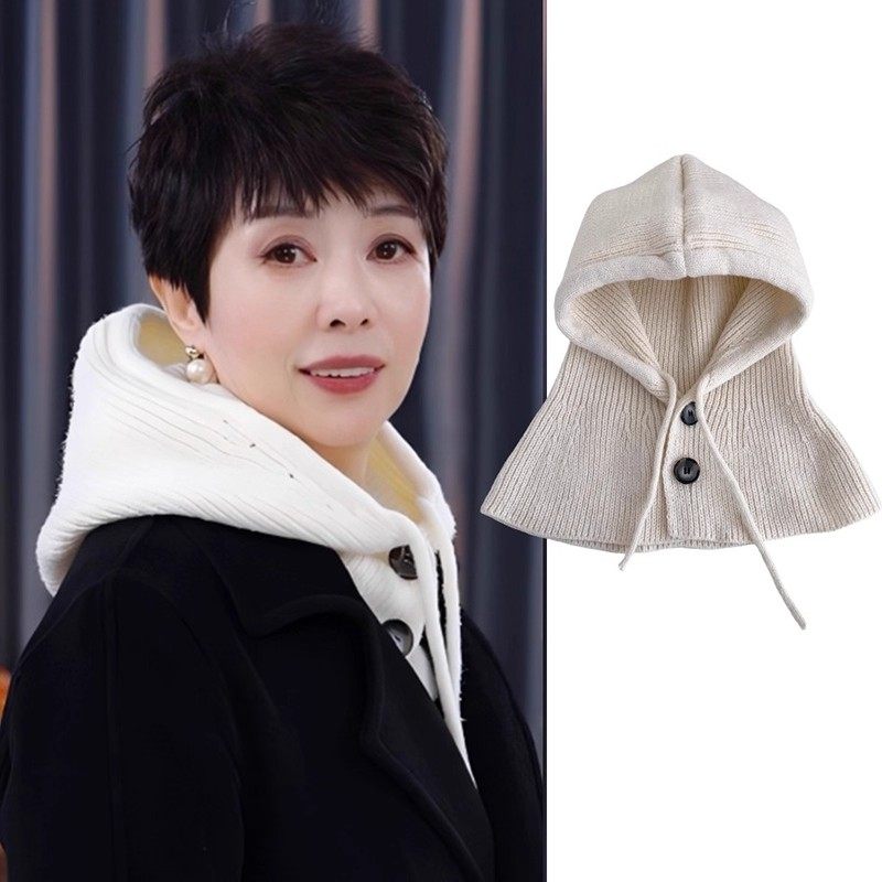 新款围巾红色针织秋冬帽子男女加厚围脖一体保暖毛线帽护耳毛线