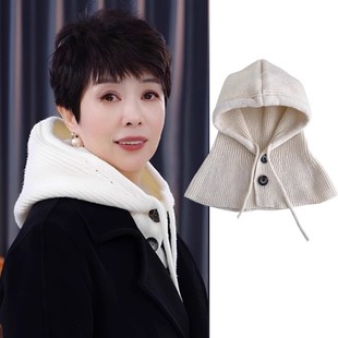 新款围巾红色针织秋冬帽子男女加厚围脖一体保暖毛线帽护耳毛线