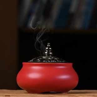 环礼品创意香炉香薰摆件中国红家用鸿薰香头运当送礼室内陶瓷净化