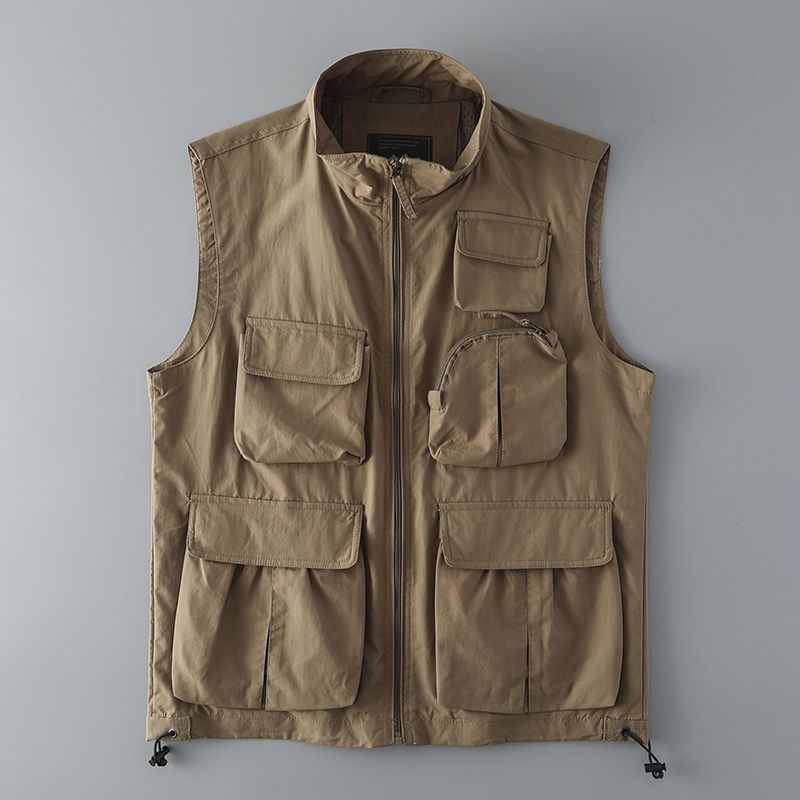 夏季钓鱼工装马甲男登山外套多口袋户外战术背心外贸尾单男装坎肩
