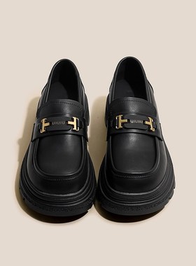 英伦风小18666皮鞋女2024新款爆款鞋福厚蹬底乐鞋女单款黑色一脚