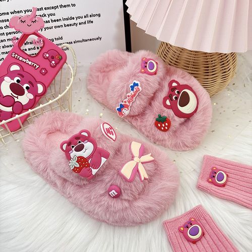 女童可爱棉拖鞋秋冬室内家居幼儿童防滑防臭露趾拖鞋女孩外穿冬款