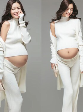 展会新款影楼孕妇拍n照服装针织私三件套房孕期妈咪孕照写真衣服