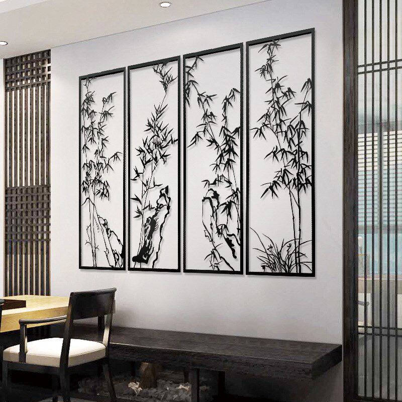 新中式立体竹叶金属装饰壁挂墙面挂D件餐厅别墅室内外铁艺屏风壁