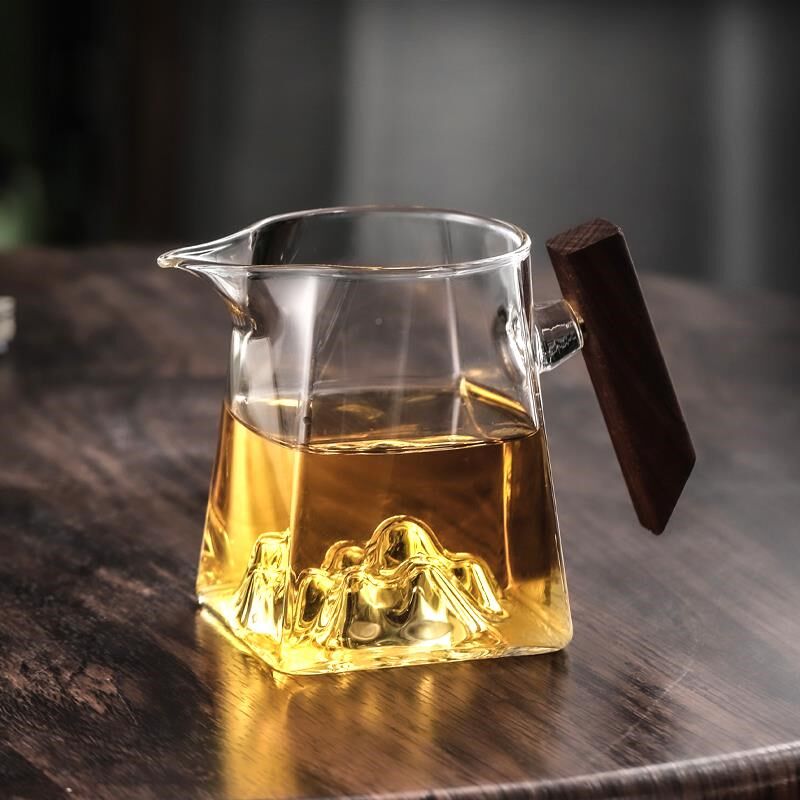 明观山公道杯玻璃分BEB茶器四方杯日式把方形接茶公杯Z透茶道公平