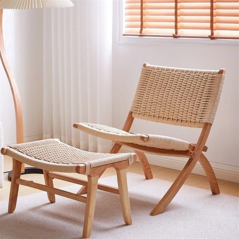 实木编绳折叠椅马鞍皮沙滩椅民宿阳台编织懒人北欧沙发躺椅,商业/办公家具,商用休闲沙发,淘宝优惠券,粉丝福利购,淘宝优惠卷