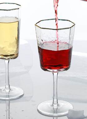 金边锤目纹玻璃杯酒店漱口杯创意几何O八角水杯家用果汁杯
