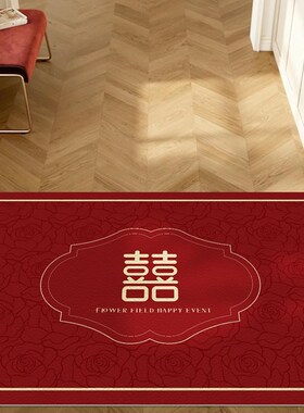 入户门PbVC皮革地垫结婚可擦免洗脚垫红色喜庆好打理门口玄关垫子