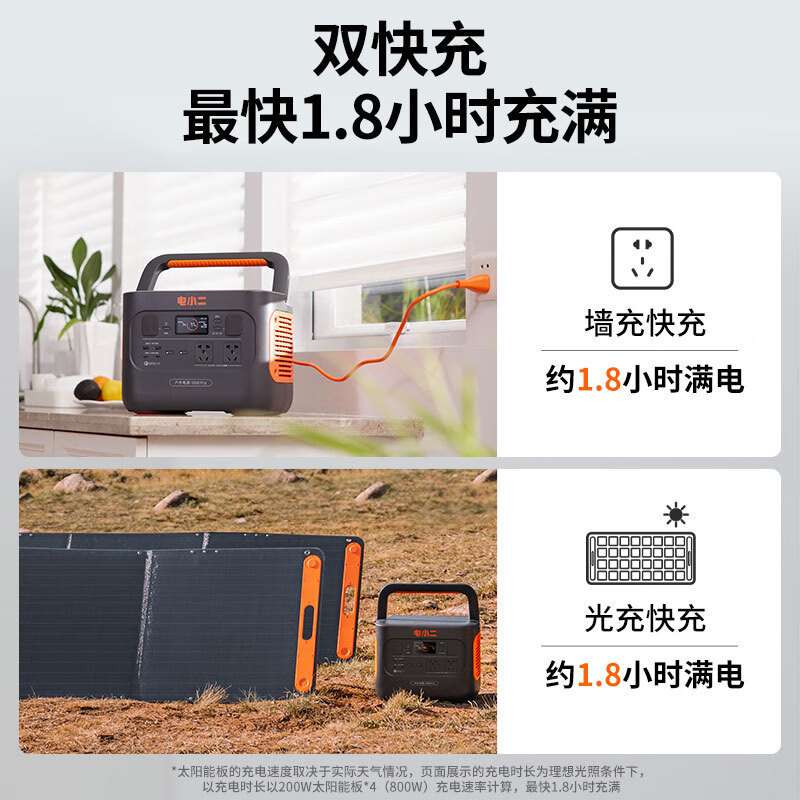 电小二户外电源1000W 220V自驾野营备用储能电源1000Pro+80W光伏