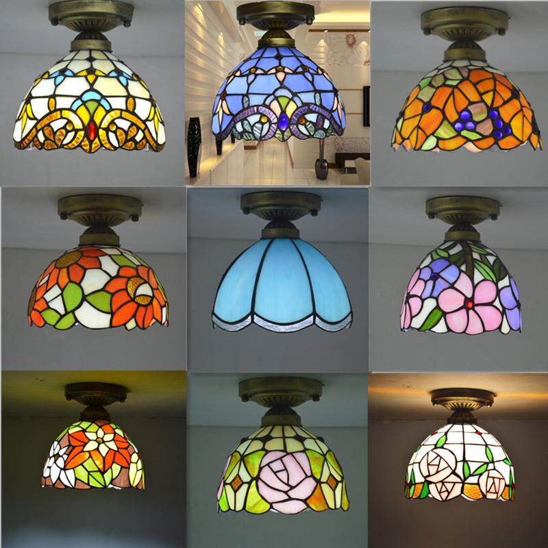 宝华蒂凡尼彩色灯饰玻璃E27欧式地中海巴洛克玄关灯阳台过道吸顶