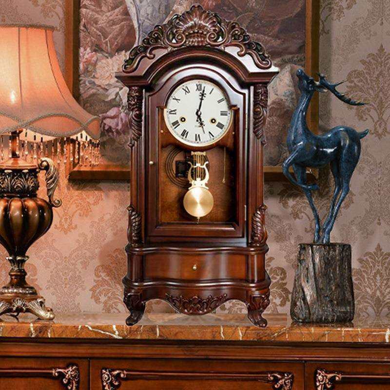 美式复古客厅座钟机械台钟中堂茶几桌面摆钟北极星机芯发条报时