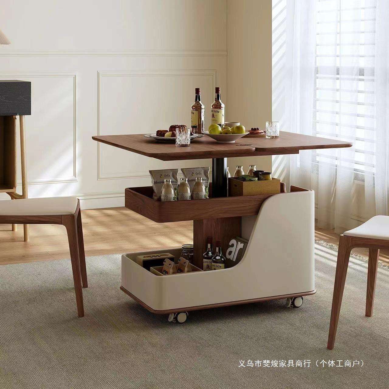 实木可移动茶几简约小户型现代折叠客厅卧室沙发升降家用推车边几