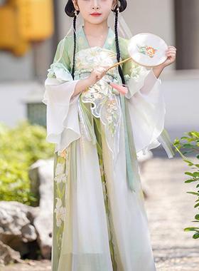 汉服女童绿色中国风超仙唐装清新襦裙刺绣印花公主裙春夏连衣裙