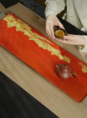 古歌花梨木干泡台千里江山图铜彩茶盘复古禅意新中式高端功夫茶具