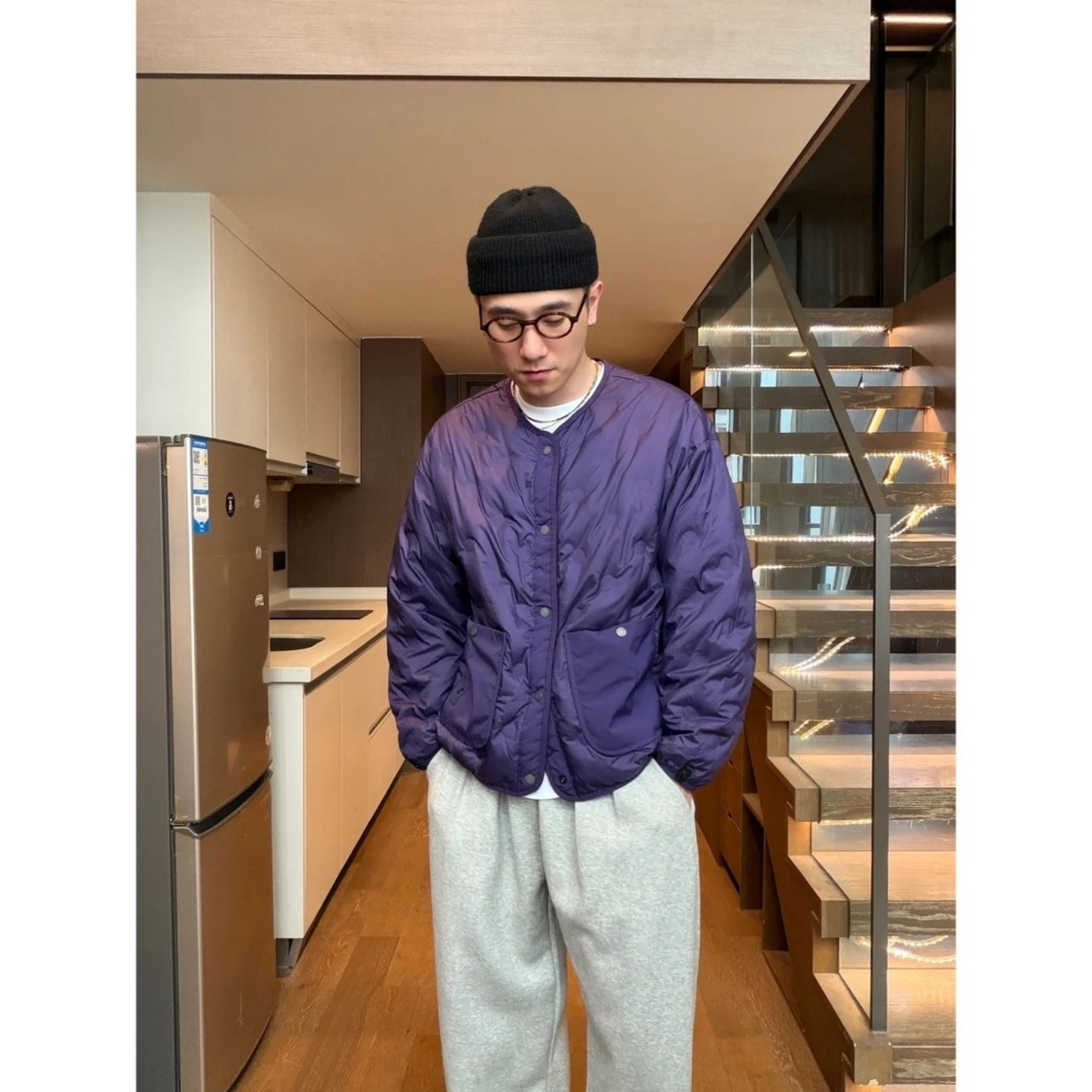 男百搭简约高级纯色休闲个性棉衣