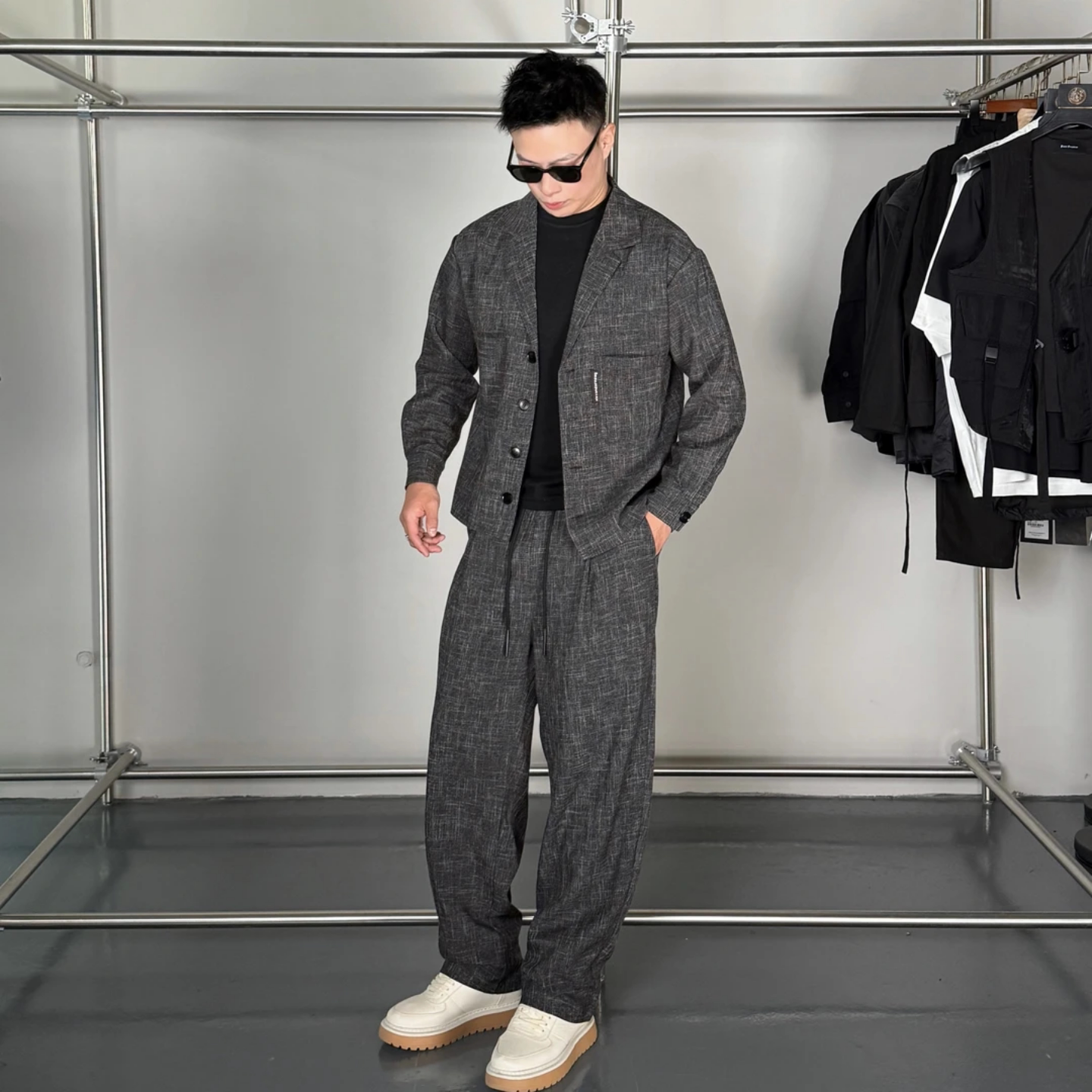 小众潮牌春季百搭简约老钱西装领潮流休闲套装男士时尚轻奢高级感