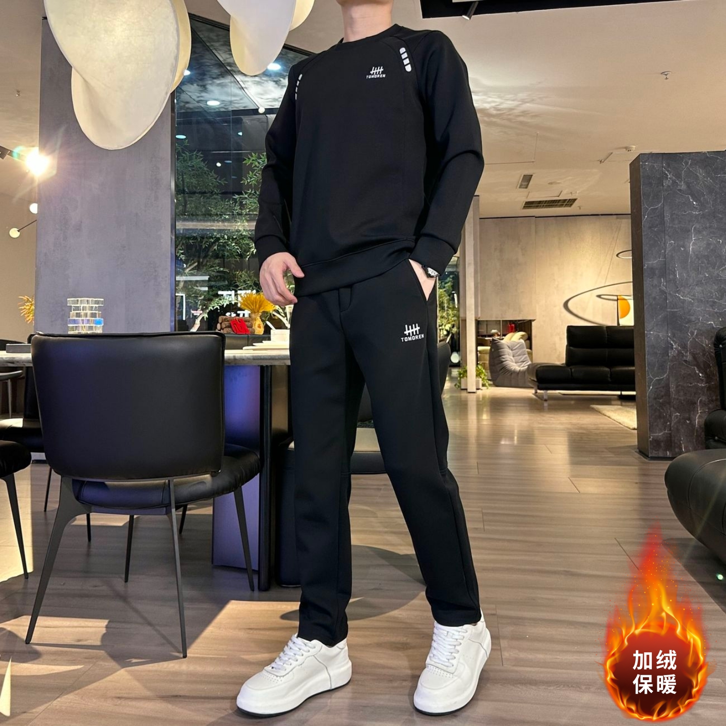 秋冬新款时尚休闲运动长袖套装简约男士卫衣卫裤两件套潮流
