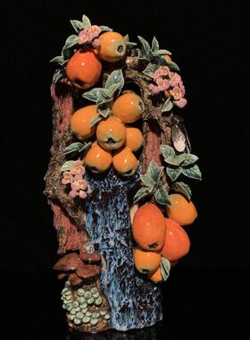 工艺博古架湾公仔陶瓷电视柜客厅植物枇杷石礼品创意家居饰品摆件