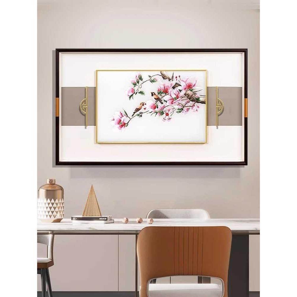 刺绣餐厅装饰画苏绣新中式饭厅背景墙挂画高端手工立体画图片