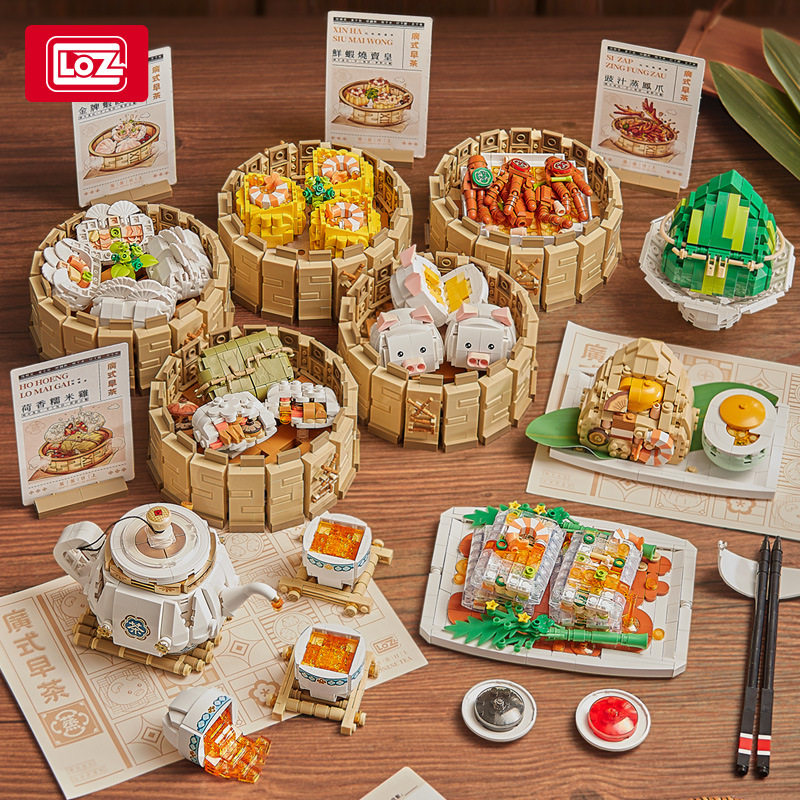 LOZ传统积木1266-1267粤广式早茶肠粉点心小颗粒摆件美食系列模型