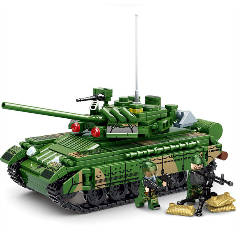 武装积木T80主战坦克KV2重型装甲车防空卡尔臼炮军事拼装儿童玩具