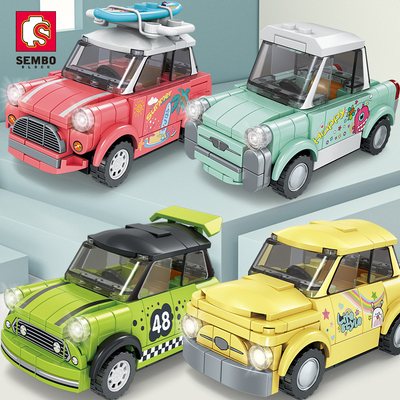 新款 森宝607305-607308名车总动员Q版积木车模玩具男孩礼品拼装