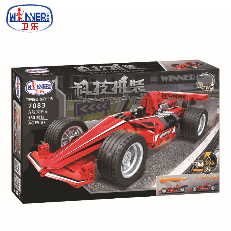 卫乐7083方程式机械组回力赛车摩托车小颗粒拼装积木普通塑料积木