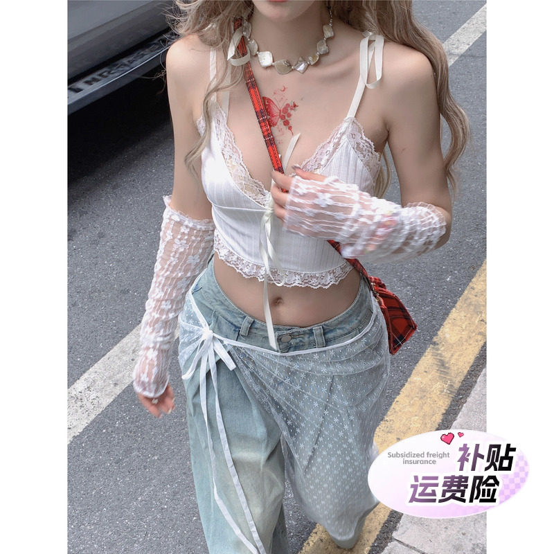 少女冰七淋白色吊带背心女带胸垫内搭抹胸美背无袖蕾丝绝美小上衣