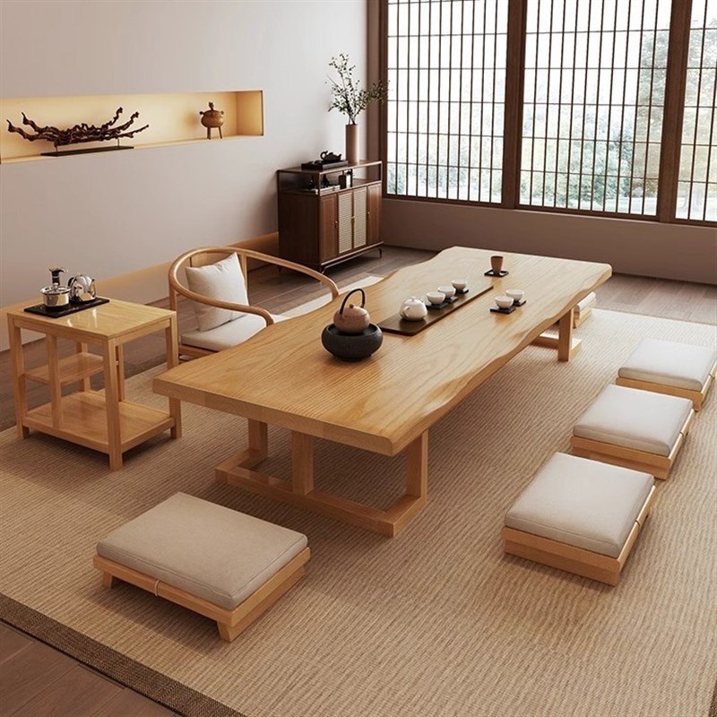 榻榻米实木茶桌椅组合简约茶几炕几日式功夫泡茶台长条桌阳台矮桌