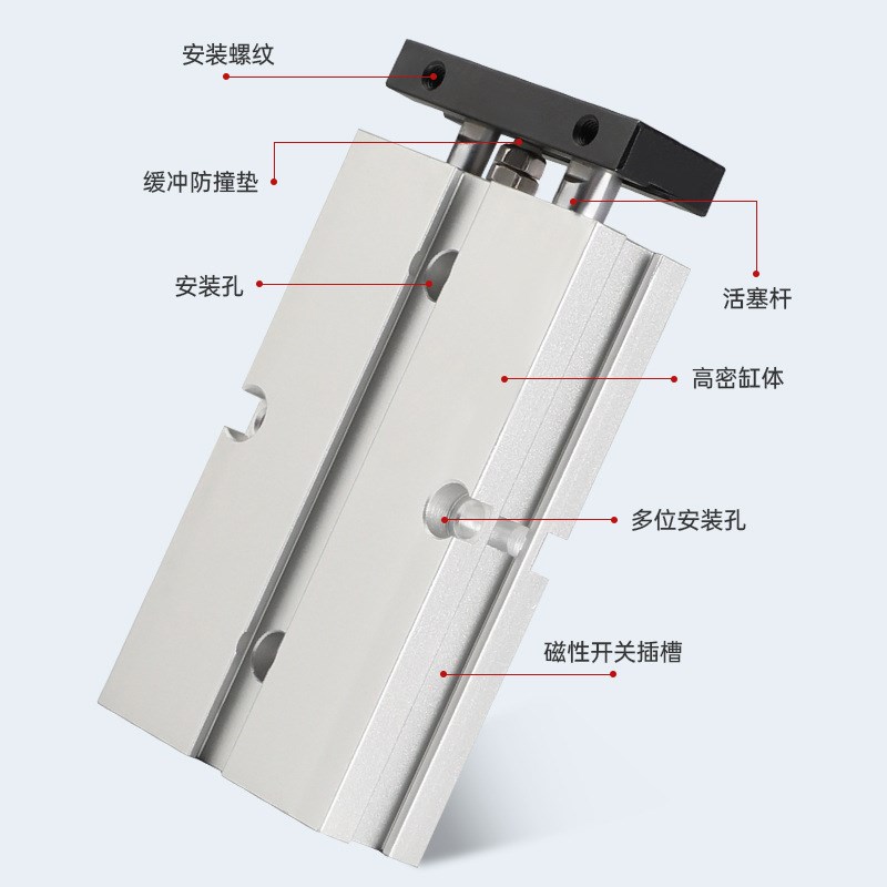 定制TN双轴气缸 机械手气动元件带磁气缸 精密薄形双轴双杆气