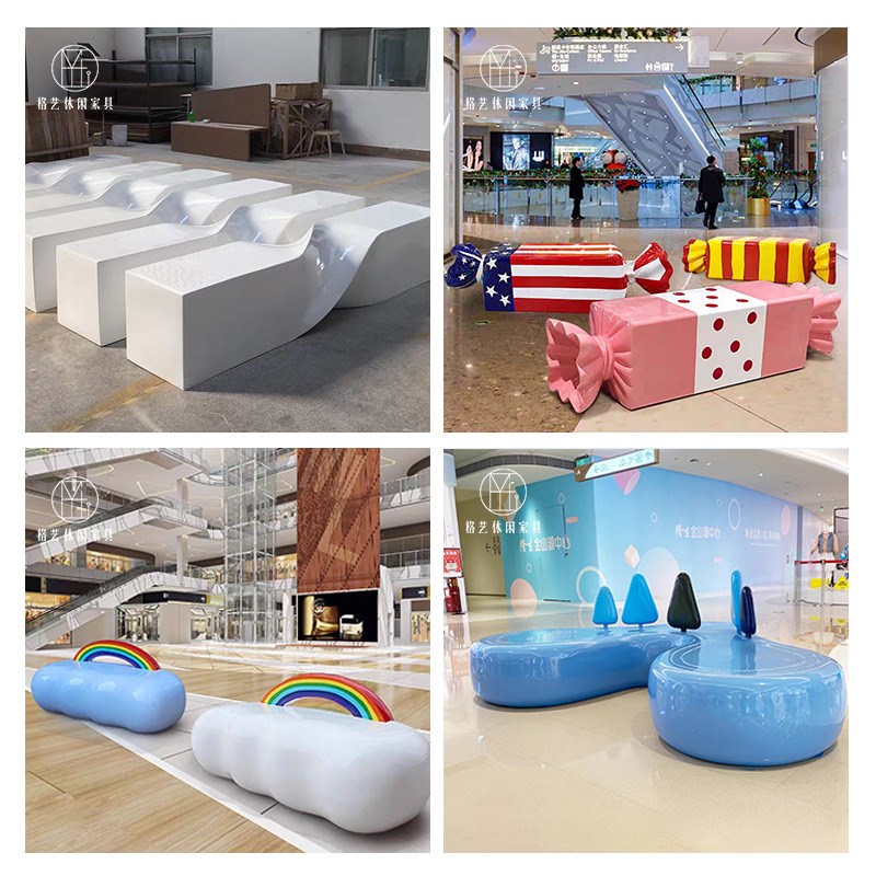 玻璃钢坐凳长条凳商场户外公园公共休息区防腐木木纹创意休闲座椅