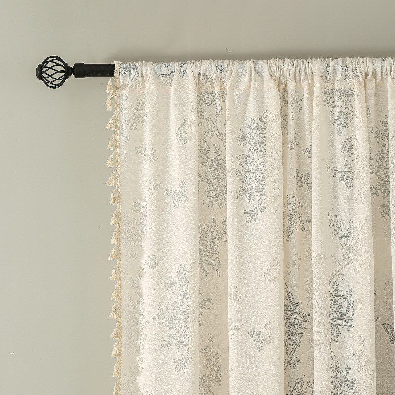 跨境窗帘成品美式小清新印花窗纱半帘门帘成品窗纱纱帘厂家