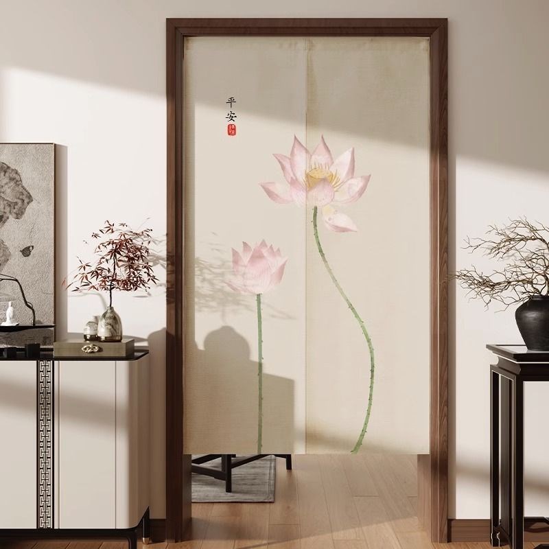 中式厨房门帘隔断帘卧室半帘遮挡布帘子厕所卫生间半截挂帘免打孔