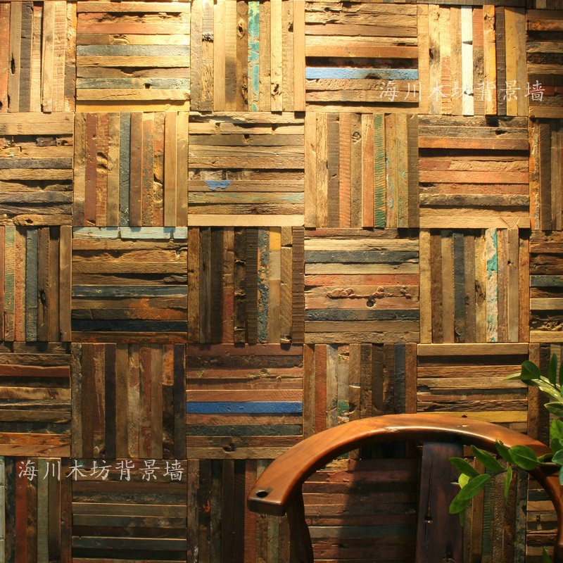 风化老船木马赛克背景墙实木文化墙古船木原木艺术墙影音扩散板