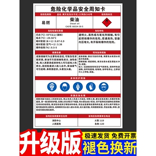 柴油危险化学品安全周知卡危险源告知牌危化品危险废物管理标识牌