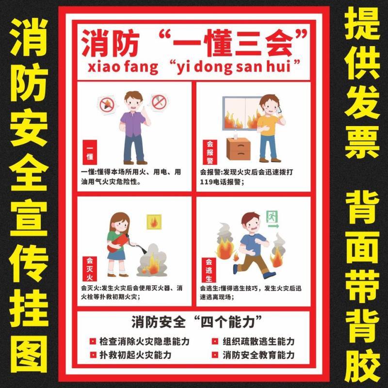 消防一懂三会安全标语消防四个能力建设挂图三提示消防宣传海报