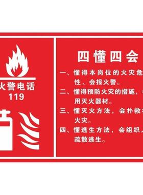 消防安全标识贴纸 消防标志牌警示提示牌 消防四懂四会标贴K142