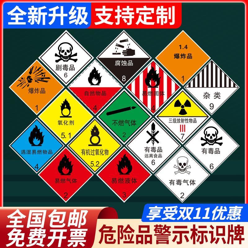 易燃气体标识牌注意安全危险品警示标志贴当心腐蚀爆炸物品温馨提