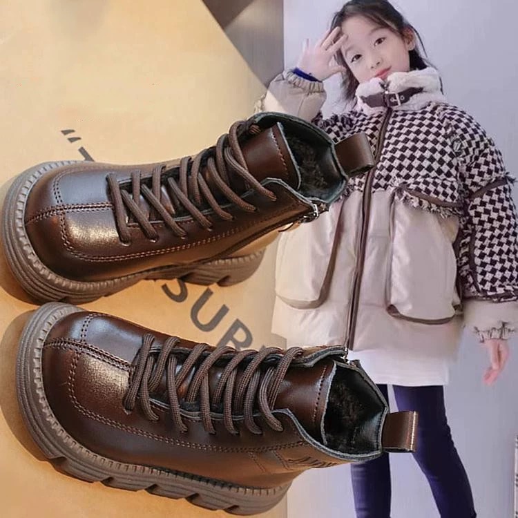 真皮女童靴儿童马丁短靴秋冬棉靴