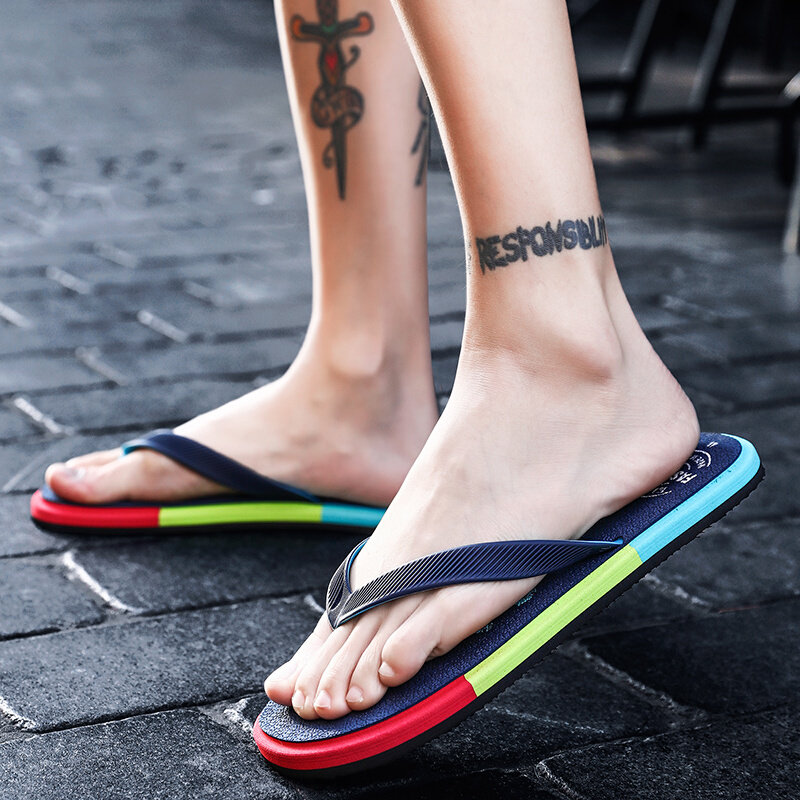 彩色个性夹脚人字拖男生帅哥室外时尚拖鞋防水防滑旅游海边沙滩鞋