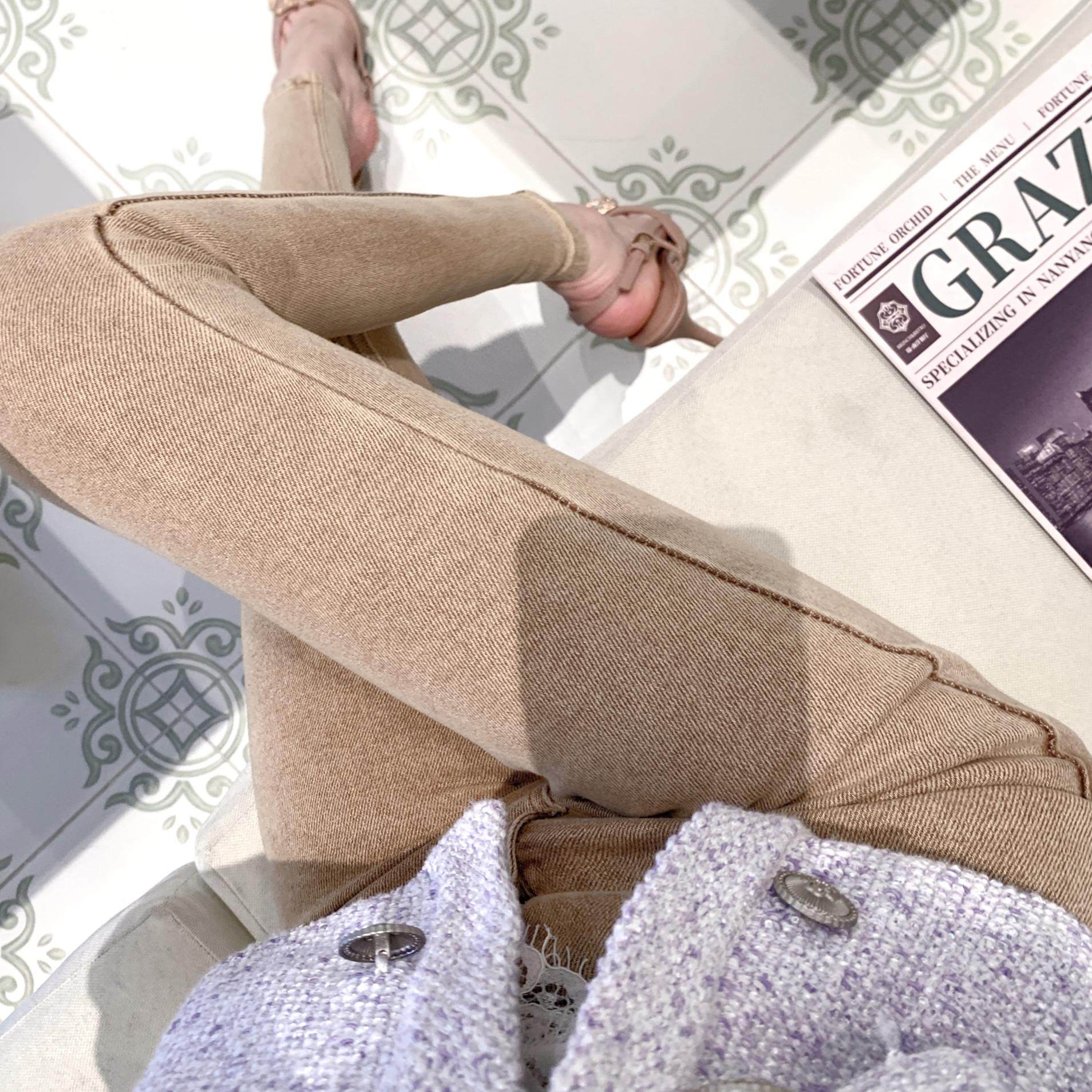 bewithRosey【香槟腿】韩版高腰九分磨白百搭小脚裤显瘦牛仔裤