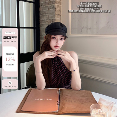 7/25 bewithRosey【紫调曼波】性感紫色波点挂脖缎面夏季露背上衣