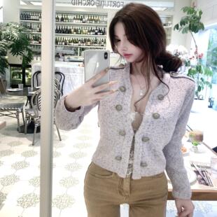 bewithRosey【薰衣草假日】定染淡紫罗色小香风开衫百搭针织外套