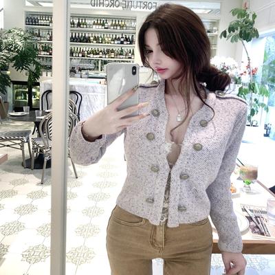 紫罗色开衫外套小香风名媛针织