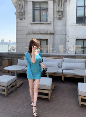 bewithRosey【海岸邂逅】浮雕双F性感冰丝吊带针织包臀连衣裙外套