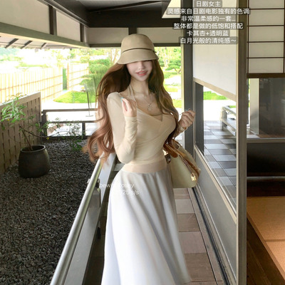 3/24 bewithRosey【日剧女主】日系感挂脖上衣透明蓝半身裙